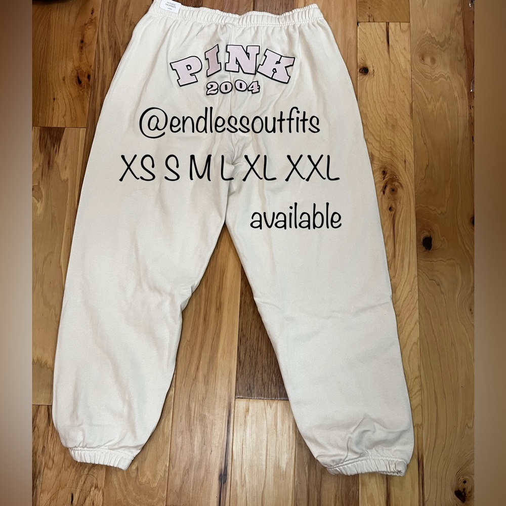 VS PINK LIMITED EDITION WHITE EGGSHELL SWEATPANTS WITH CHALK ROSE 2004 L…